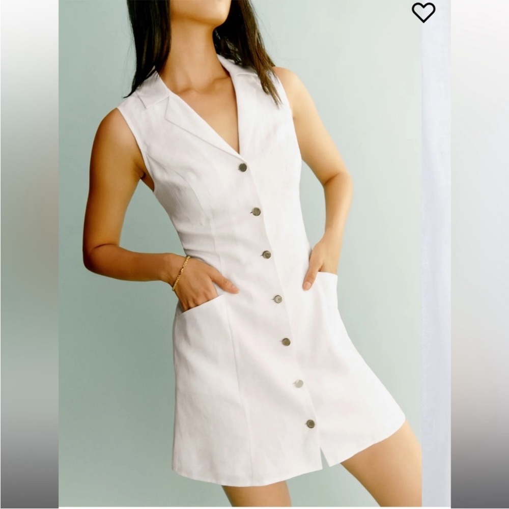 Reformation Aida Linen White Button-Down Mini Dress - Picture 2 of 9